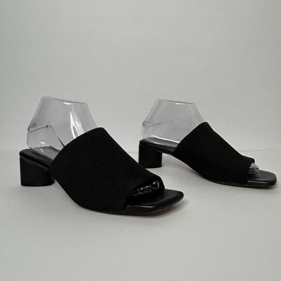 TIJN Shoes - TIJN Womens 8 Black Square Toe Sandals Mules Block Heel Slip On